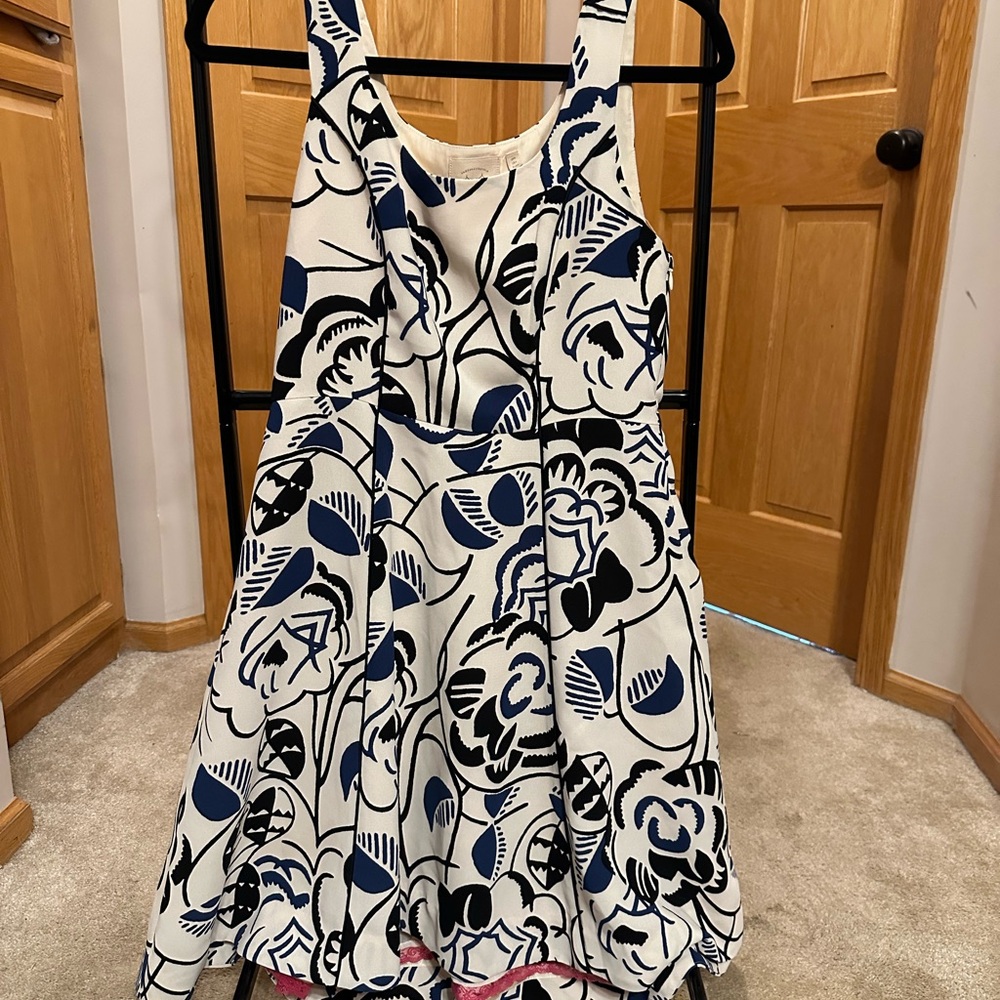 Anthropologie Navy and Cream Floral Mini Dress